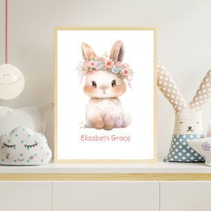 Babyhäschen Rosa Blumenschriftzug Kinderzimmer Wan Poster