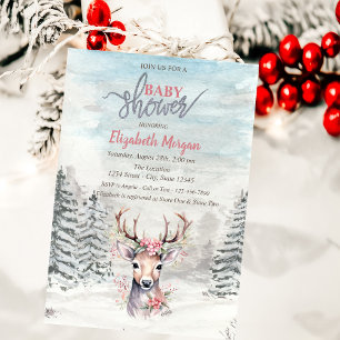Babyhirsch Holly Berry Wald Schnee Babyparty Einladung