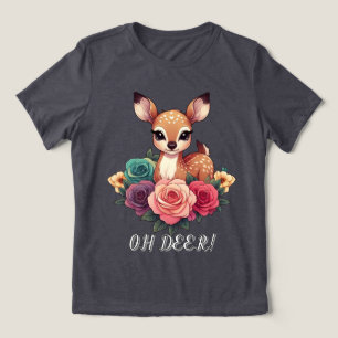 Babyhirsch mit Rosen und grünem Laub Tri-Blend Shirt
