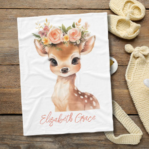 Babyhirsch rosa Blumen auf dem Kopf Baby Mädchen G Fleecedecke