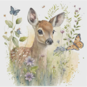 Babyhirsch Schmetterling Laub Flora Natur Wildtier Aufkleber