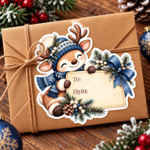 Babyhirsch-Weihnachts-Aquarell-Geschenkaufkleber