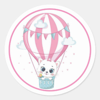 Babykatze in einem rosa Ballon Runder Aufkleber