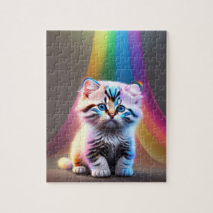 Babykatze mit Regenbogenfarben, Neonlicht, Katze Puzzle