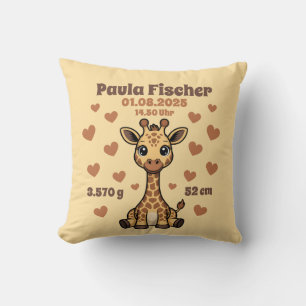 Babykissen zur Geburt - Giraffe - personalisierbar Kissen