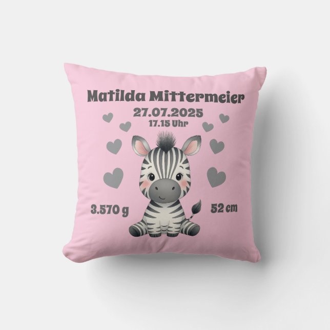 Babykissen zur Geburt - Zebra - personalisierbar - Kissen (Vorderseite)