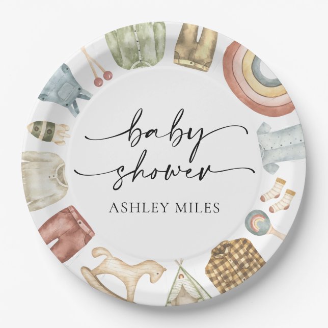 Babykleidung Babydusche Pappteller (Vorderseite)