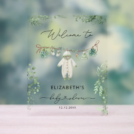 Babykleidung Boho Eucalyptus Babydusche Begrüßung Acrylschild