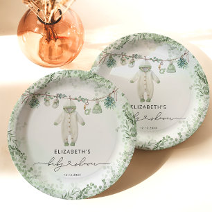 Babykleidung Boho Eucalyptus Babydusche Pappteller