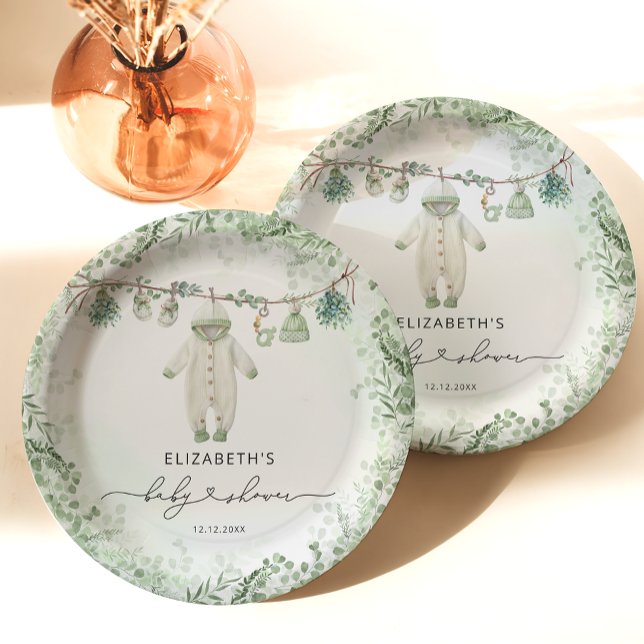 Babykleidung Boho Eucalyptus Babydusche Pappteller (Von Creator hochgeladen)