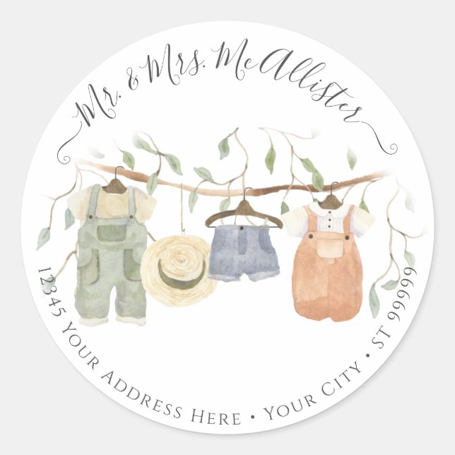 Babykleidung für Babys Wasserfarbe Boy Dusche Runder Aufkleber (Vorderseite)