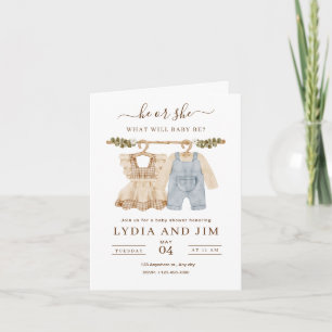 Babykleidung Geschlecht Enthüllung Einladung, Boho Einladung