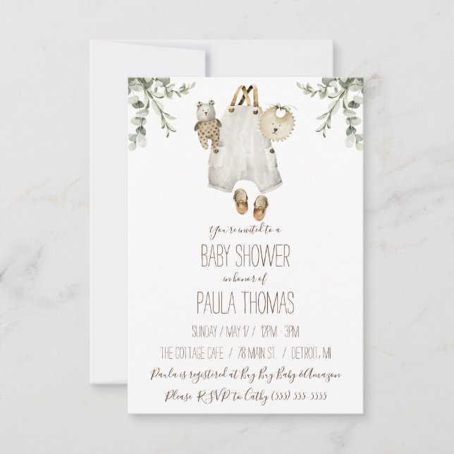 Babykleidung Geschlecht neutrale Babydusche Einladung (Vorderseite)