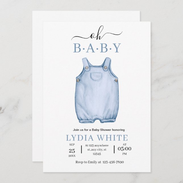 Babykleidung Kinderdusche einladen, Babydusche Einladung (Vorne/Hinten)