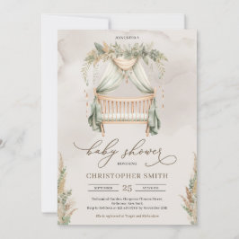 Babykrippe aus Pampasgras, grün und braun Einladung