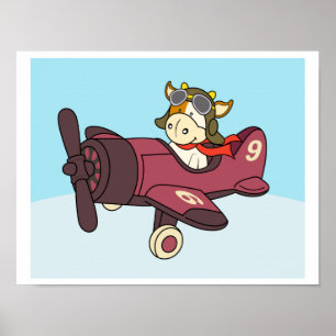 Babykuh, die auf einem Flugzeugplakat reitet Poster