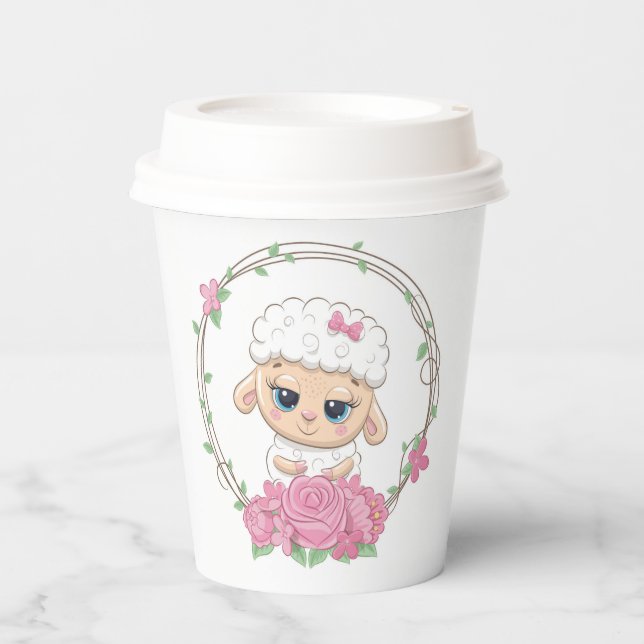 Babylamm und Rose Papier-Cups Pappbecher (Vorderseite)