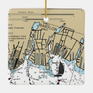 Babylon NY Nautical Chart Keramikornament