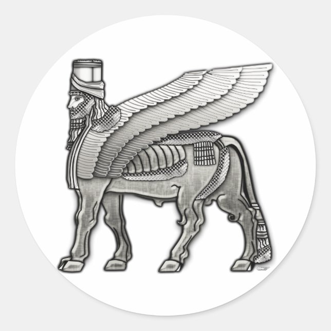 Babylonian Winged Bull Lamassu Runder Aufkleber (Vorderseite)