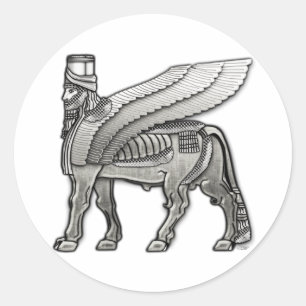 Babylonian Winged Bull Lamassu Runder Aufkleber