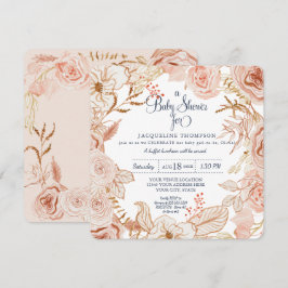 Babymädchen-Dusche Rosa Wasserfarbe Blumenblätter Einladung