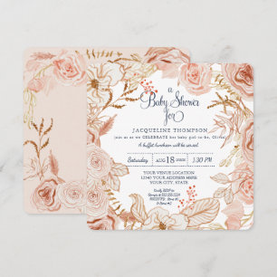 Babymädchen-Dusche Rosa Wasserfarbe Blumenblätter Einladung