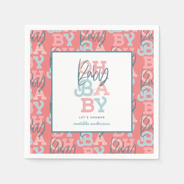 Babymädchen mit modernem Baby-Duschbad Party Serviette (Vorderseite)