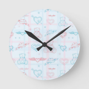 Babymuster mit Teddybären Runde Wanduhr
