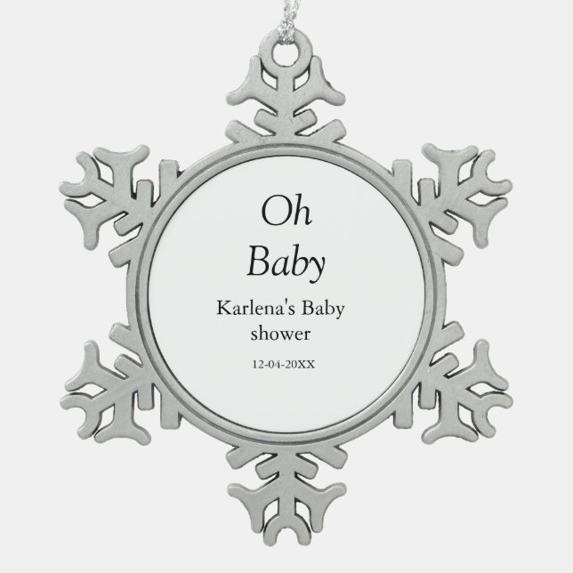 Babynahrung Baby Dusche Datum einfach minimal Schneeflocken Zinn-Ornament (Vorderseite)