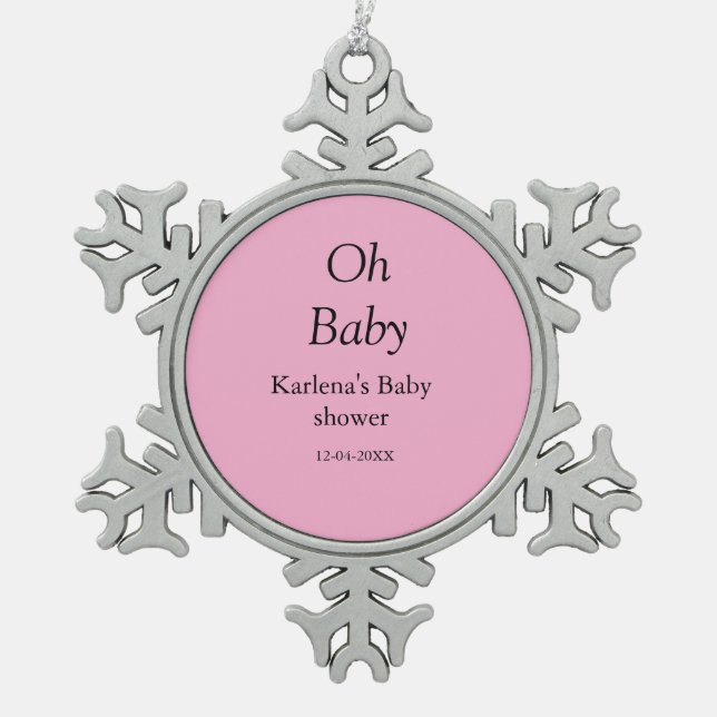 Babynahrung Baby Dusche Datum einfach minimal Schneeflocken Zinn-Ornament (Vorderseite)