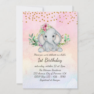 Babynahrung und Blume 1. Geburtstag Einladung
