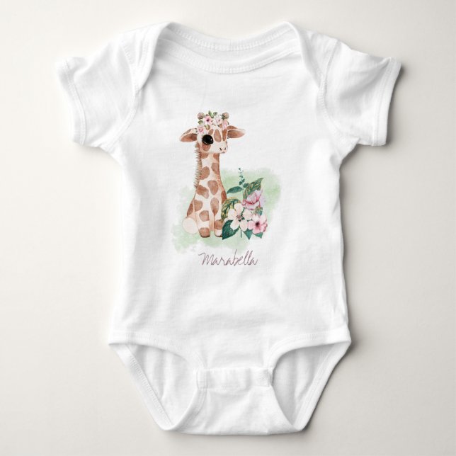 *~* Babyname Giraffe Whimsical Girl Jungle Sweet Baby Strampler (Vorderseite)