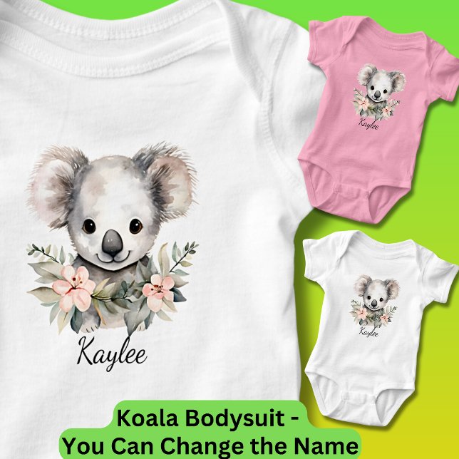 Babyname hinzufügen, Baby Koala mit Blume Baby Strampler (Koala One-Piece Bodysuit for Baby - Use the Vivid Printing Option when ordering a color bodysuit.)