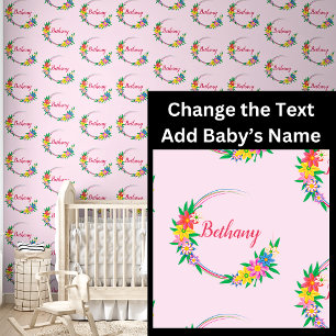 Babyname in Blütenblumen tragen Circle Frame Pink Tapete