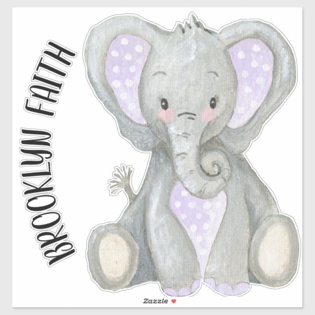 Babyname Niedlich Adorable Painted Lavender Elepha Aufkleber (Blatt)