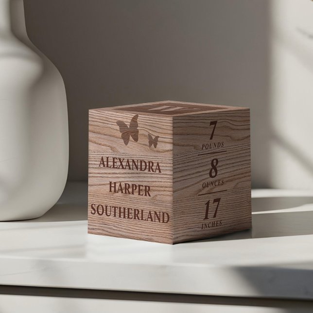 Babyname und Geburtsstaten Sake-Imitate Holz Würfel (Baby Name & Birth Stats Keepsake Faux Wooden Cube)