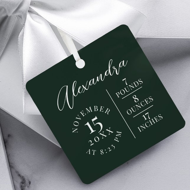 Babyname und Geburtsstats Foto Green Keepake Ornament Aus Metall (Baby Name & Birth Stats Photo Green Keepsake Metal Ornament)