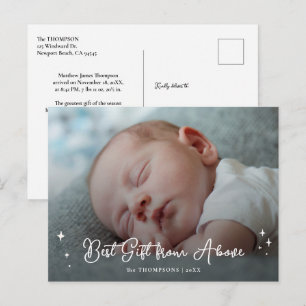 Babynamensankündigung Elegantes Skript Foto Weihna Feiertagspostkarte