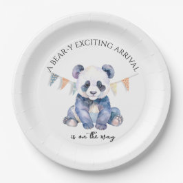 Babypanda in Aquarellfarben mit bunten Flaggen Pappteller