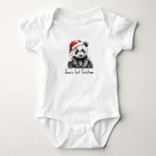 Babypanda mit Weihnachtsmütze, anpassbar Baby Strampler
