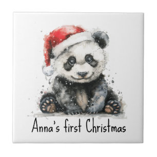Babypanda mit Weihnachtsmütze, anpassbar Fliese
