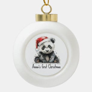 Babypanda mit Weihnachtsmütze, anpassbar Keramik Kugel-Ornament