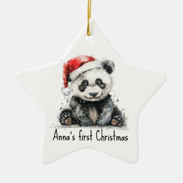 Babypanda mit Weihnachtsmütze, anpassbar Keramik Ornament (Vorne)