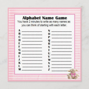 Babyparty-Alphabet-Namen-u. Bingo-Spiel-Rosa-Lamm Einladung
