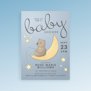 Babyparty   Baby Bear Moon & Stars Einladung