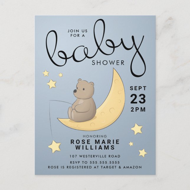 Babyparty | Baby Bear Moon & Stars Postkarte (Vorderseite)