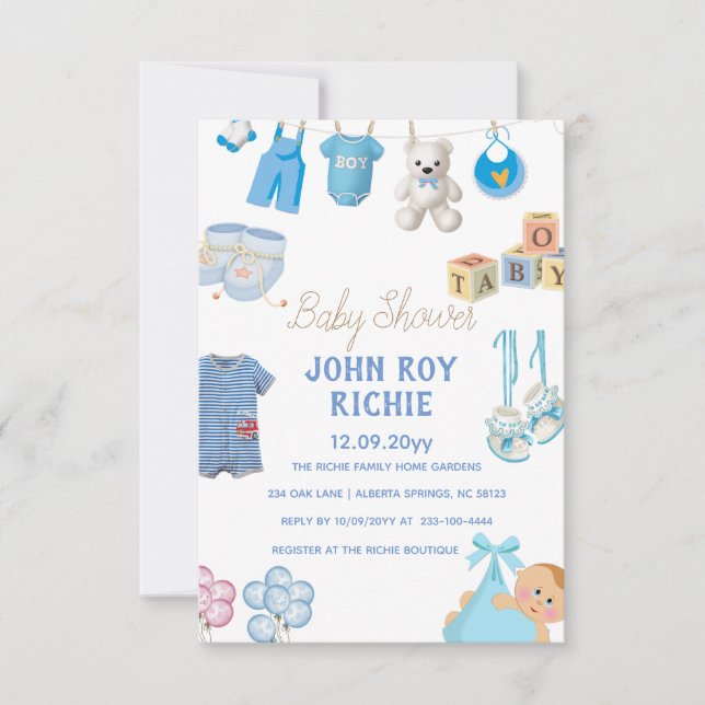 Babyparty | Baby Boy Blue RSVP Karte (Vorderseite)