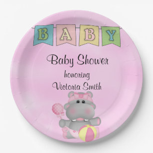 Babyparty-Baby-Flusspferd Pappteller