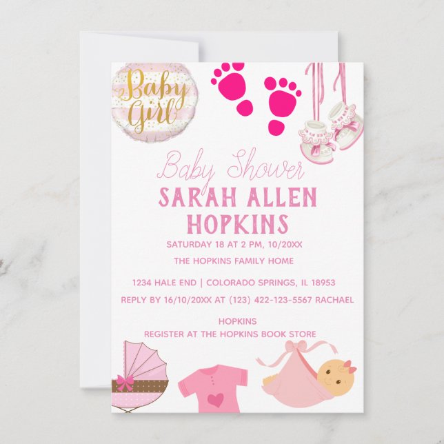 Babyparty | Baby Girl Pink Modern Save The Date (Vorderseite)