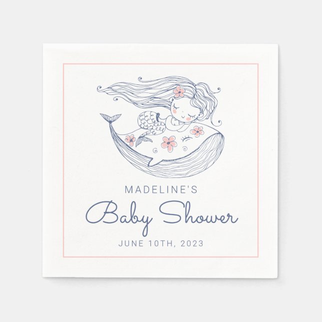 Babyparty | Baby Girl Whale Mermaid Beach Napkin Serviette (Vorderseite)